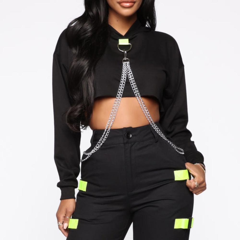 Like New Crop Chain Sweater Street Style black & green & Silver - size small